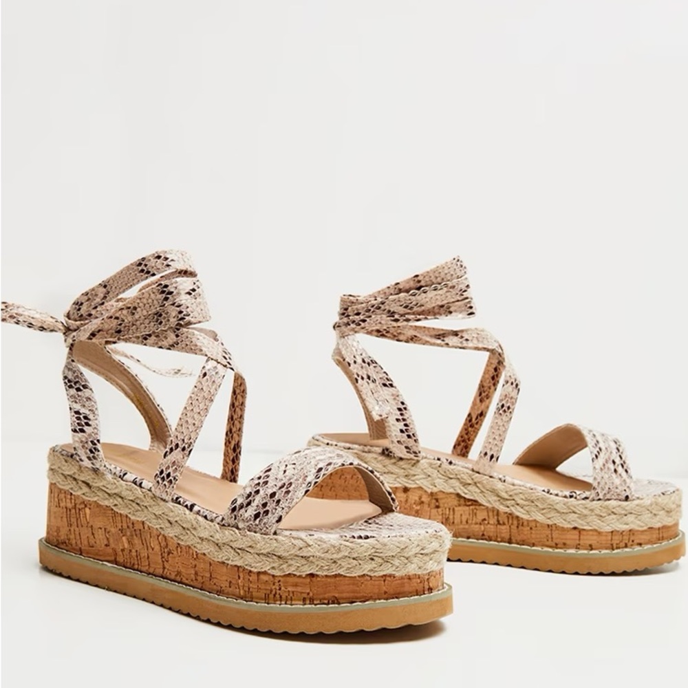 PRETTY LITTLE THING | Snake Niella Espadrille Platform Sandals